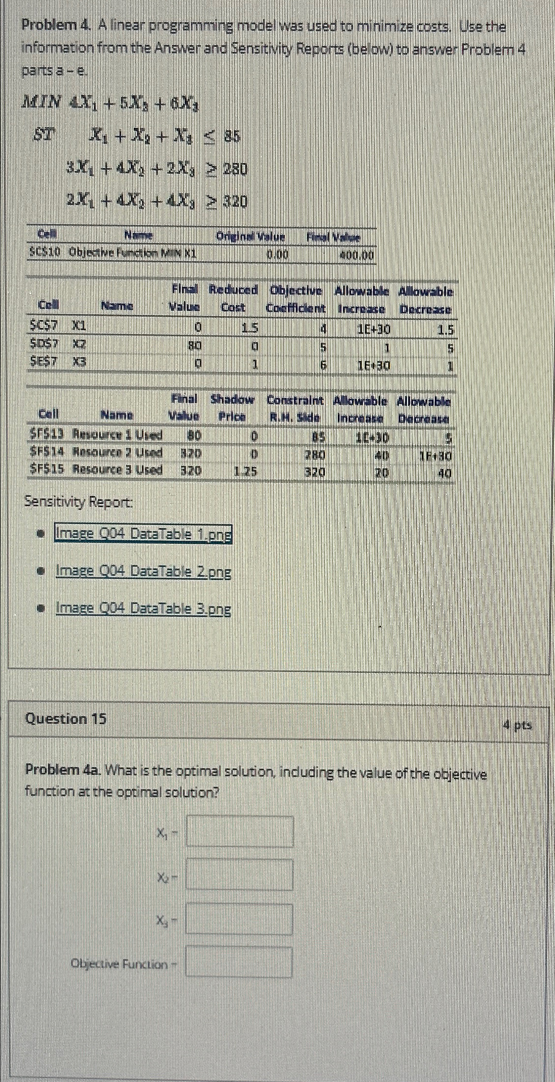 Solved Problem 4. ﻿A linear programning model was used to | Chegg.com