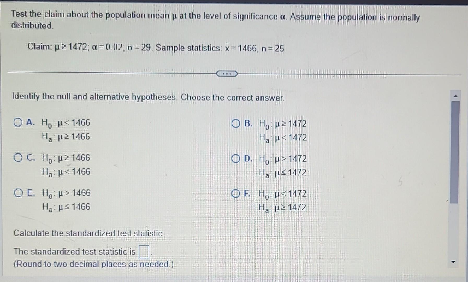 Solved Test the claim about the population mean μ at the | Chegg.com