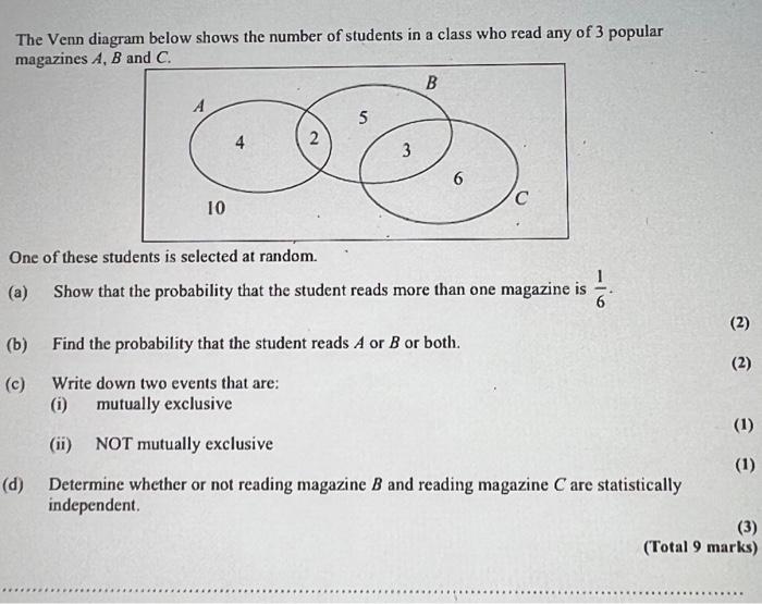 Solved The Venn diagram below shows the number of students | Chegg.com