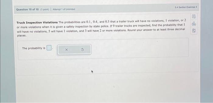 Solved Truck Inspection Violations The probabilities are | Chegg.com