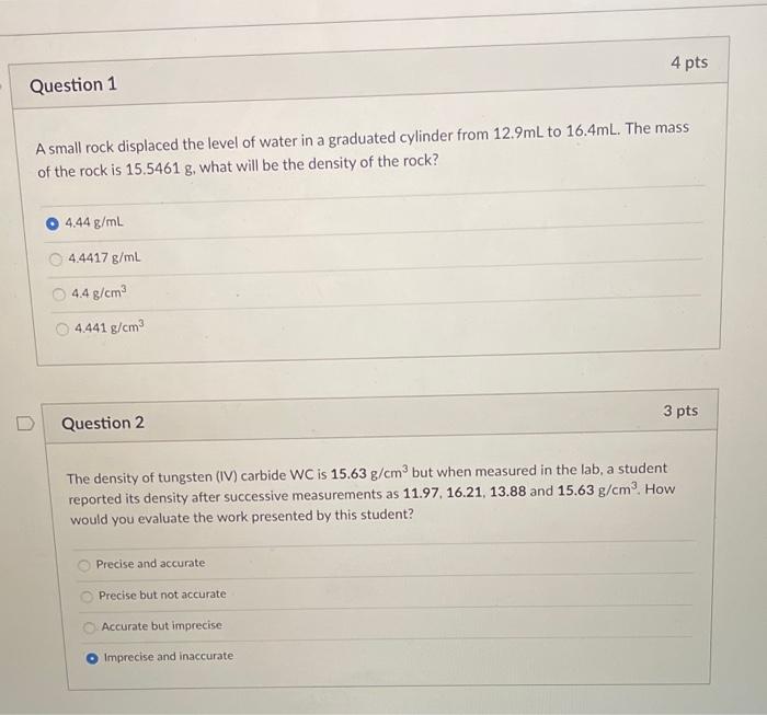 Solved 4 pts Question 1 A small rock displaced the level of | Chegg.com