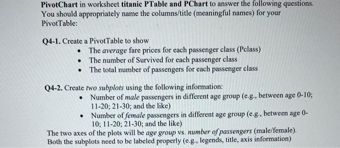 PivotChart in worksheet titanic PTable and PChart to Chegg com