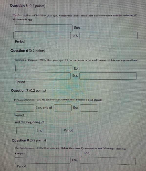 Solved Using the Geologic Time Scale provided, give the | Chegg.com