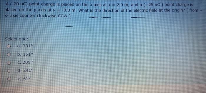 Solved A (-20 nC) point charge is placed on the x axis at x | Chegg.com