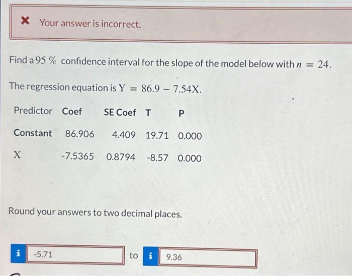 Solved Find a 95% confidence interval for the slope of the | Chegg.com