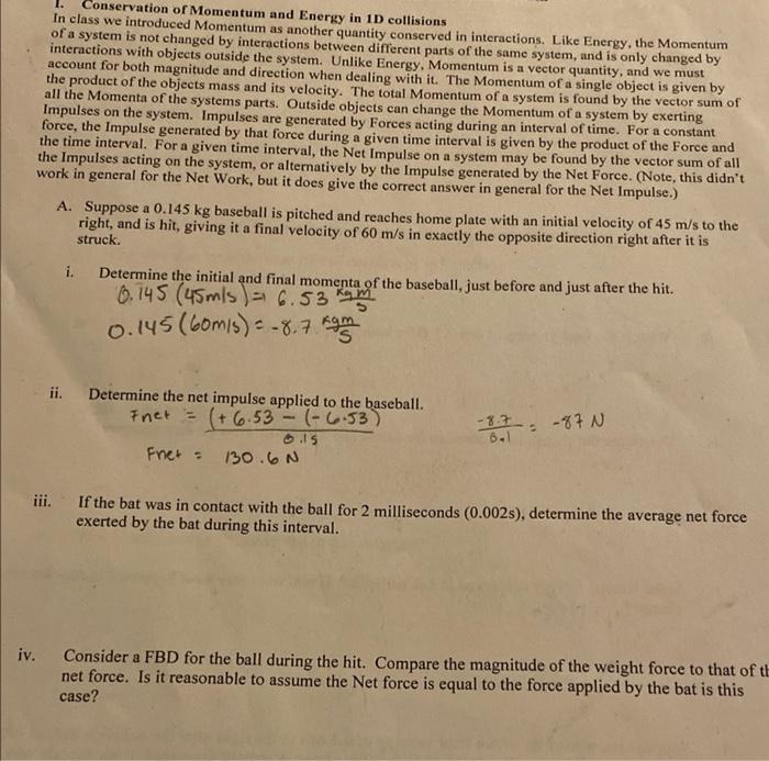 Solved I. Conservation Of Momentum And Energy In 1D | Chegg.com