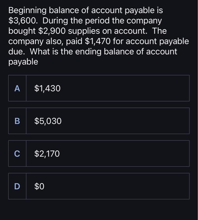 Solved Beginning balance of account payable is $3,600. | Chegg.com