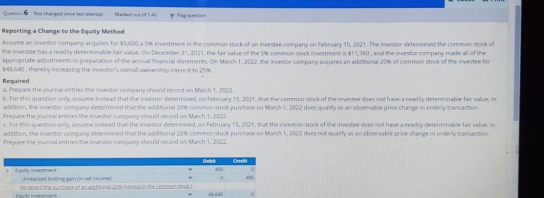 Solved Reporting a Change to the Equity Method Assume an | Chegg.com