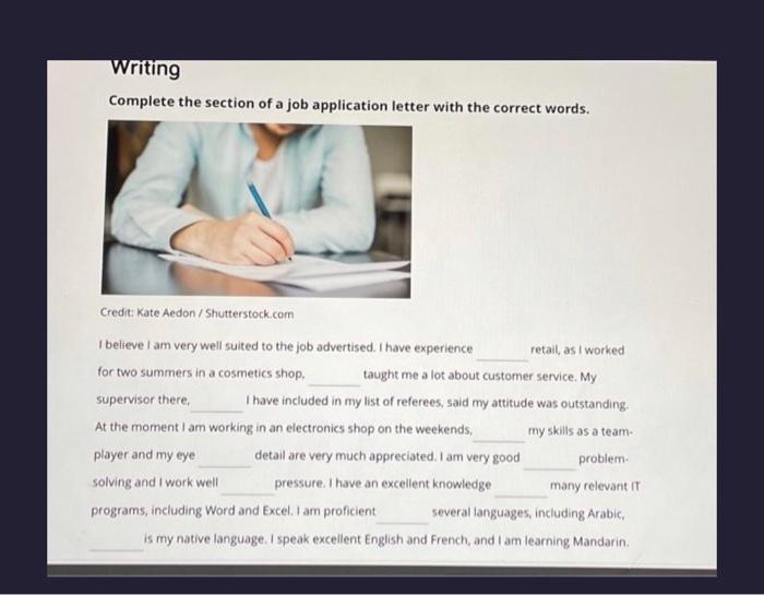 in writing a job application letter which of the following is typically the first section