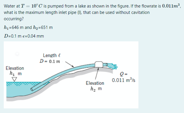 Solved Water at T=10°C ﻿is pumped from a lake as shown in | Chegg.com