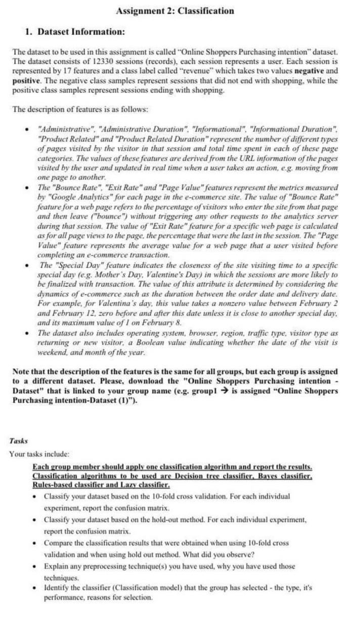Solved Assignment 2: Classification 1. Dataset Information: | Chegg.com