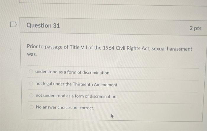 Prior To Passage Of Title VII Of The 1964 Civil | Chegg.com