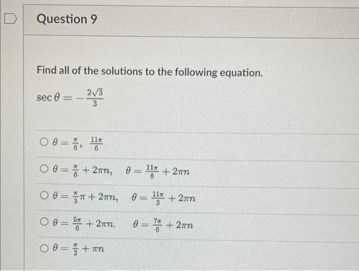 Solved Question 9 Find all of the solutions to the following | Chegg.com