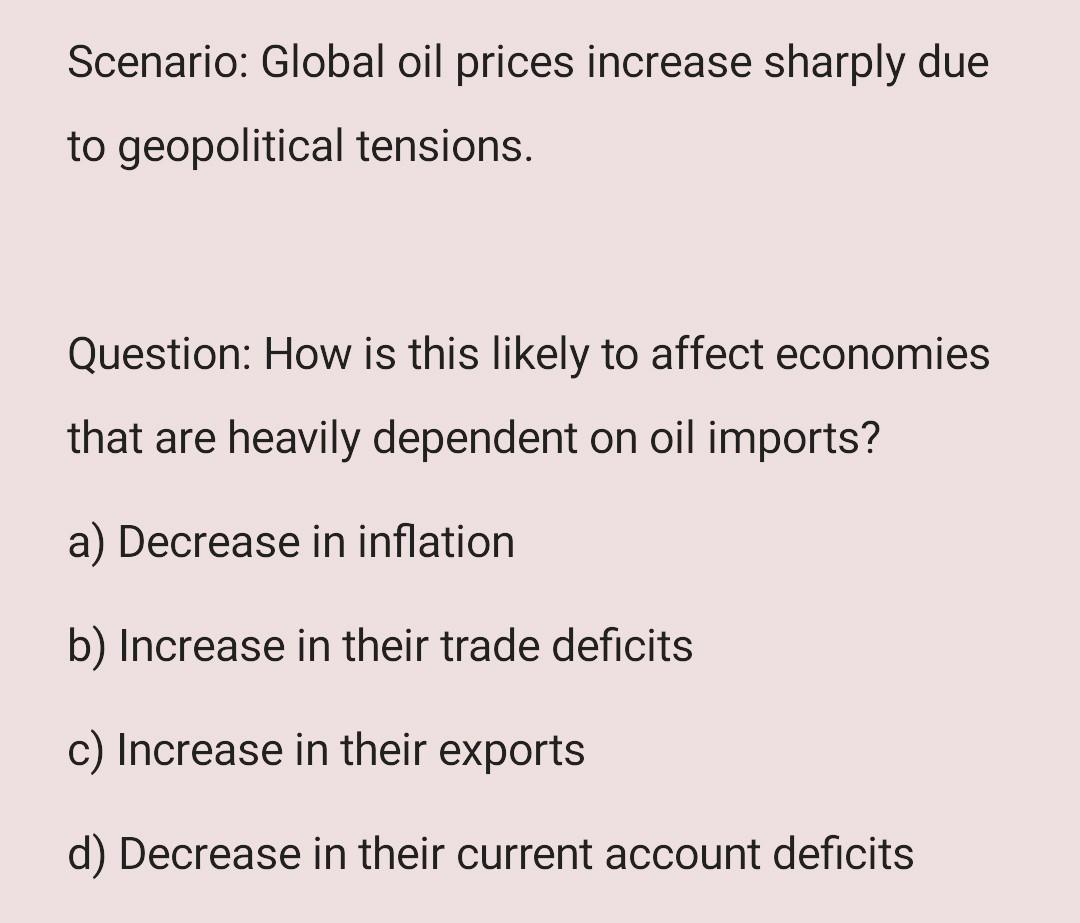 Solved Scenario: Global Oil Prices Increase Sharply Due To | Chegg.com