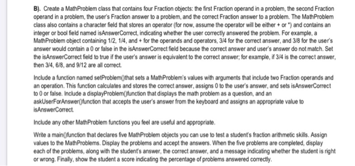 Solved B). Create A Math Problem Class That Contains Four | Chegg.com