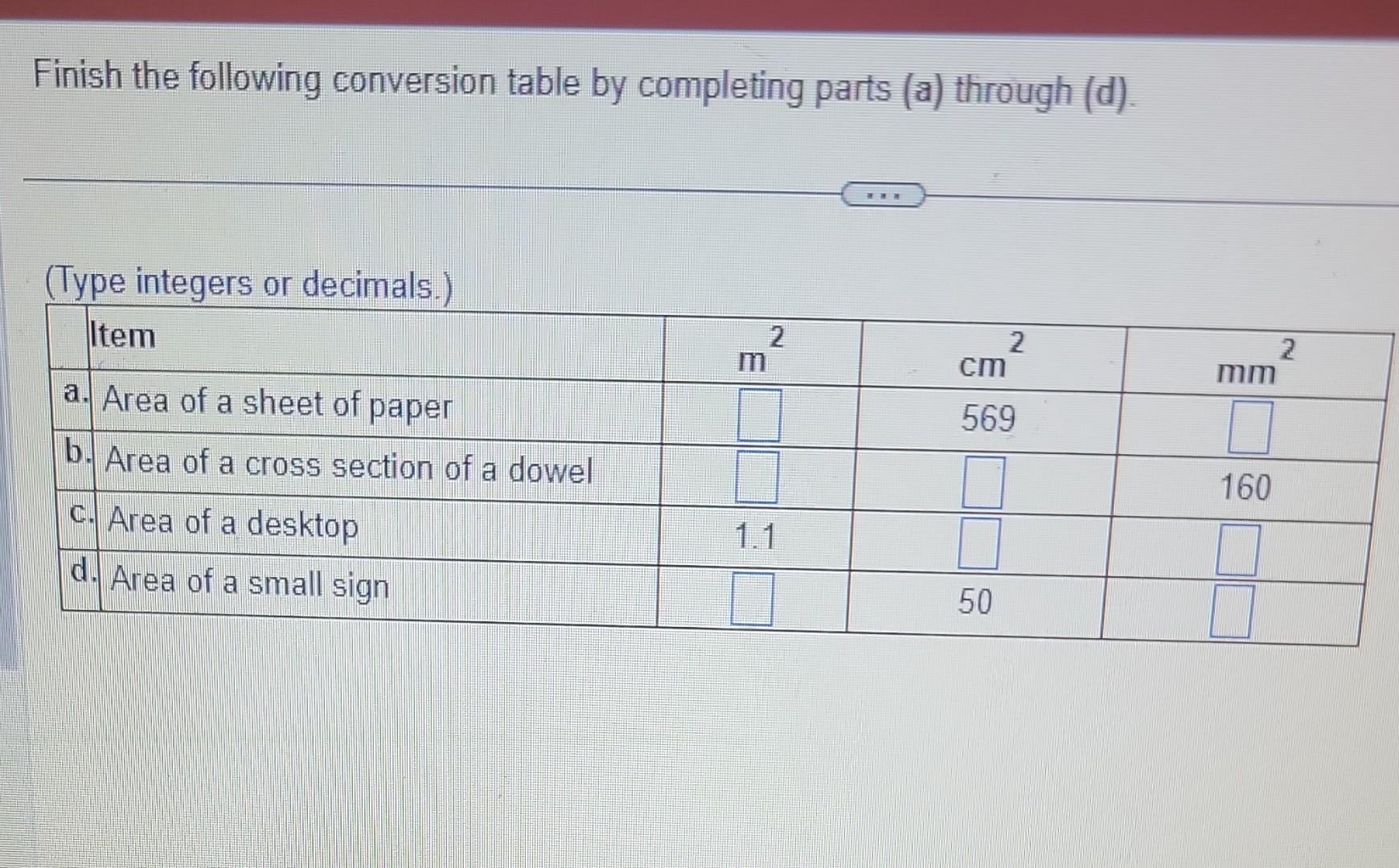 Solved Finish the following conversion table by completing