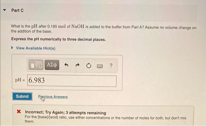 Solved Part A What is the pH of a buffer prepared by adding | Chegg.com