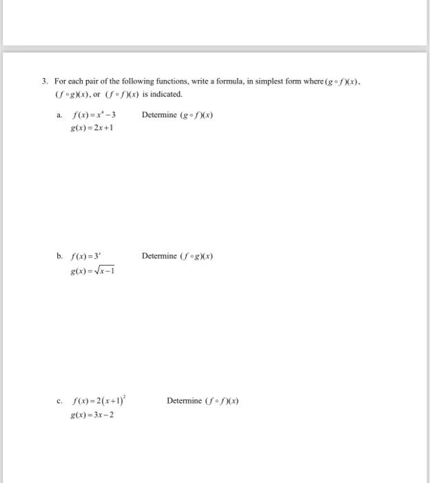 Solved 3 For Each Pair Of The Following Functions Write A 4999