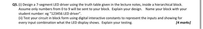 Solved Q5. (i) Design a 7-segment LED driver using the truth | Chegg.com
