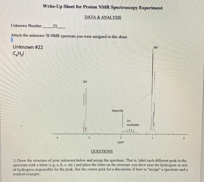 Solved WriteUp Sheet for Proton NMR Spectroscopy Experiment