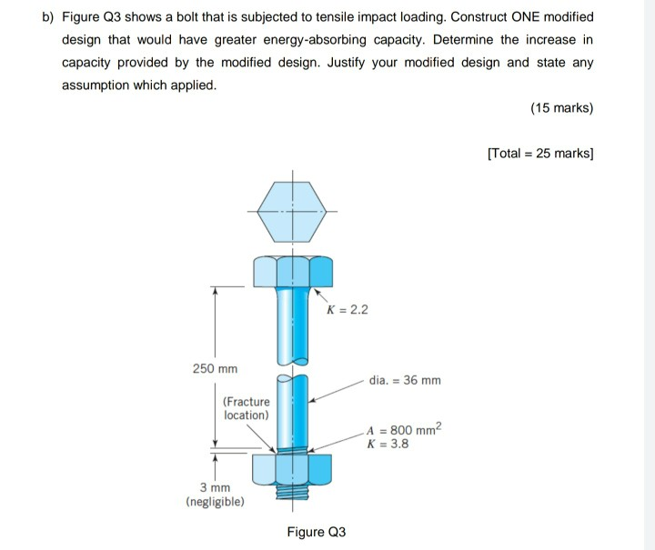 Solved b) Figure Q3 shows a bolt that is subjected to