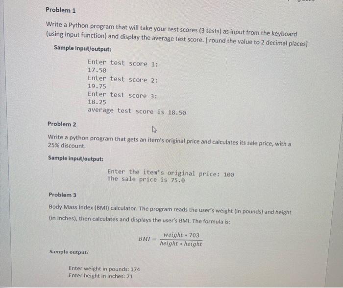 Solved Write a Python program that will take your test | Chegg.com