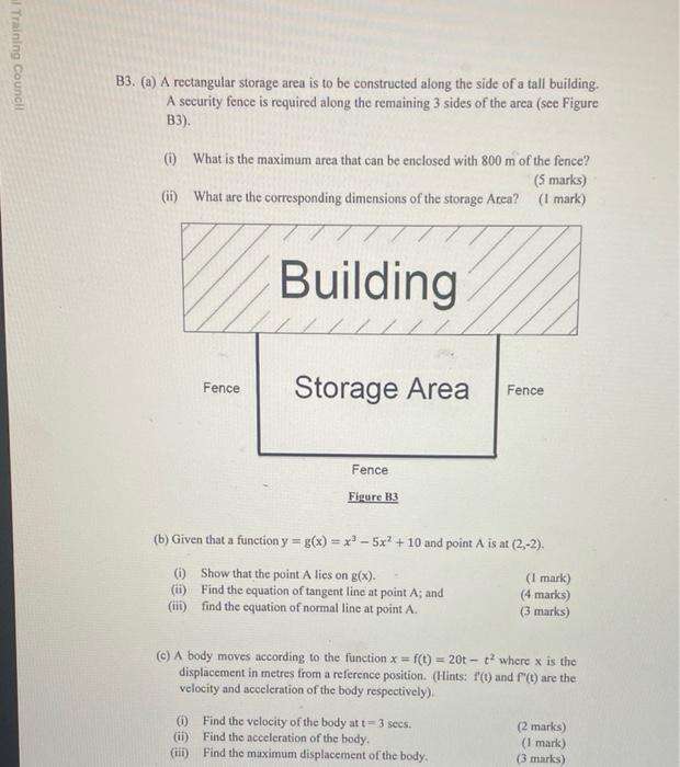Solved Training Council B3. (a) A rectangular storage area | Chegg.com