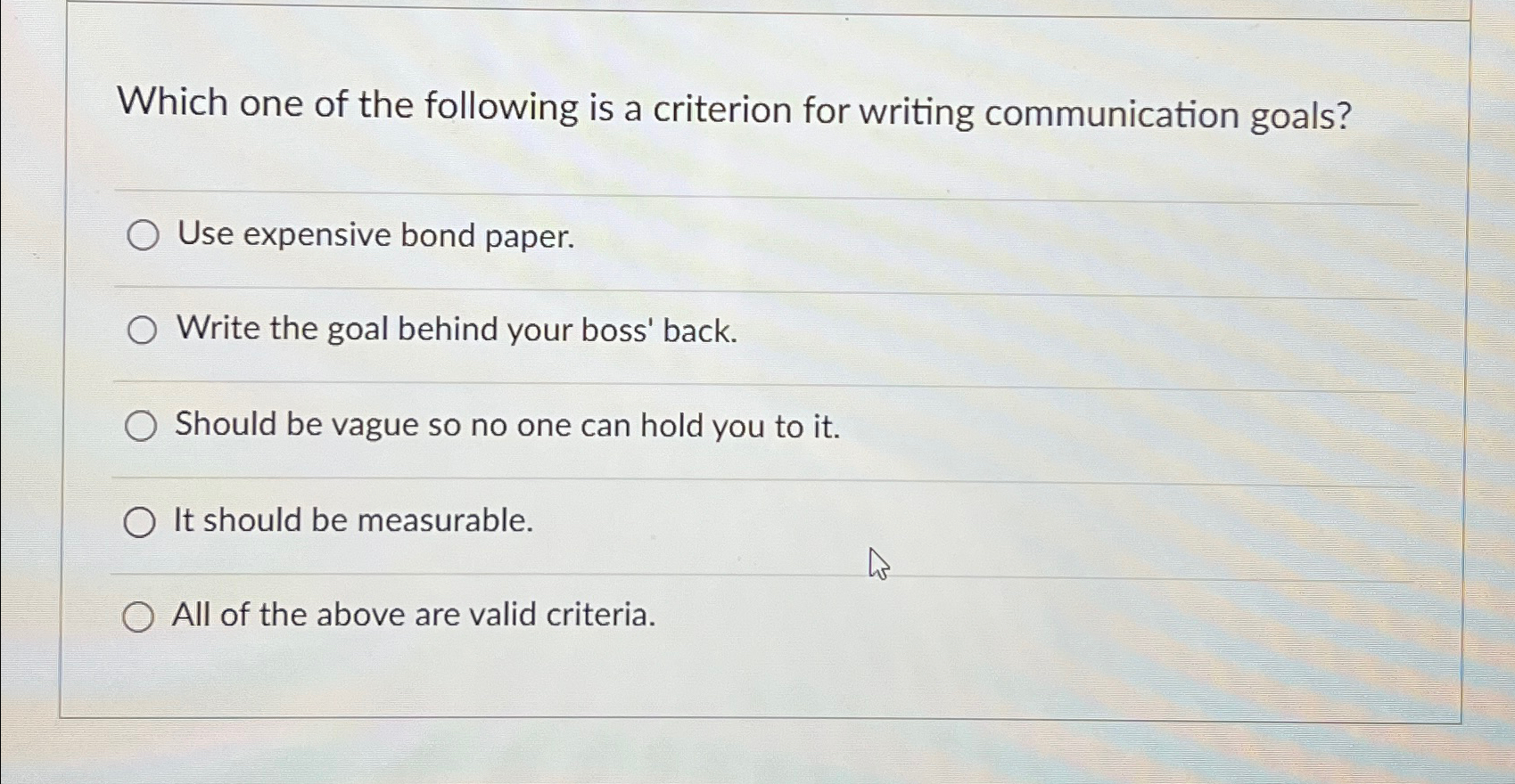 Solved Which one of the following is a criterion for writing | Chegg.com