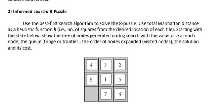 Solved 2) Informed search: 8-Puzzle Use the best-first | Chegg.com