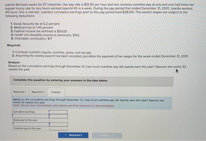 Solved Juanita Michaels works for DT Industries. Her pay