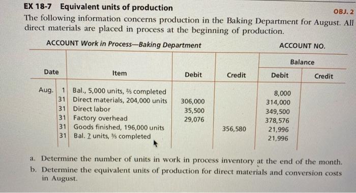 Solved OBJ. 2 EX 18-7 Equivalent units of production The | Chegg.com