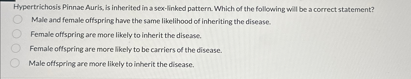 Solved Hypertrichosis Pinnae Auris, is inherited in a | Chegg.com