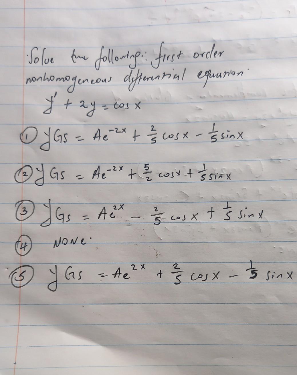 Solved T Solve Fine Following First Order Nonhomogeneous