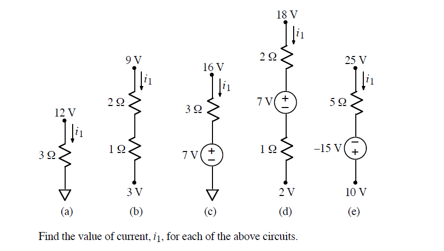 Find the value of current, i1, for each of the | Chegg.com