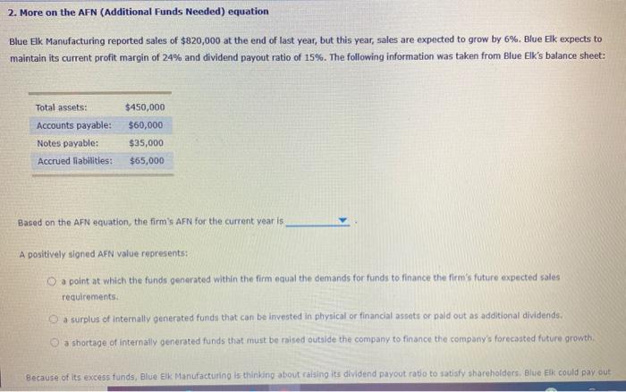 Solved 2. More on the AFN (Additional Funds Needed) equation | Chegg.com