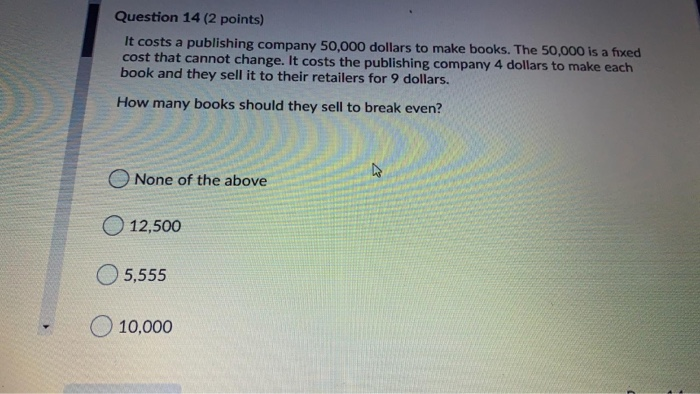 Solved Question 14 2 Points It Costs A Publishing Company Chegg