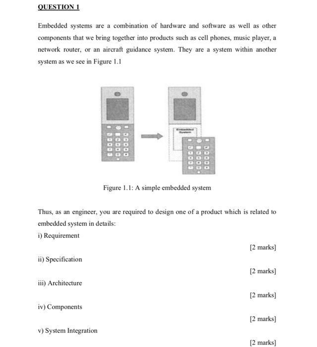 Solved QUESTION 1 Embedded systems are a combination of | Chegg.com