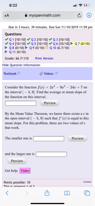 Solved 822 Aa Myopenmathcom Due In 3 Hours 39 Minutes