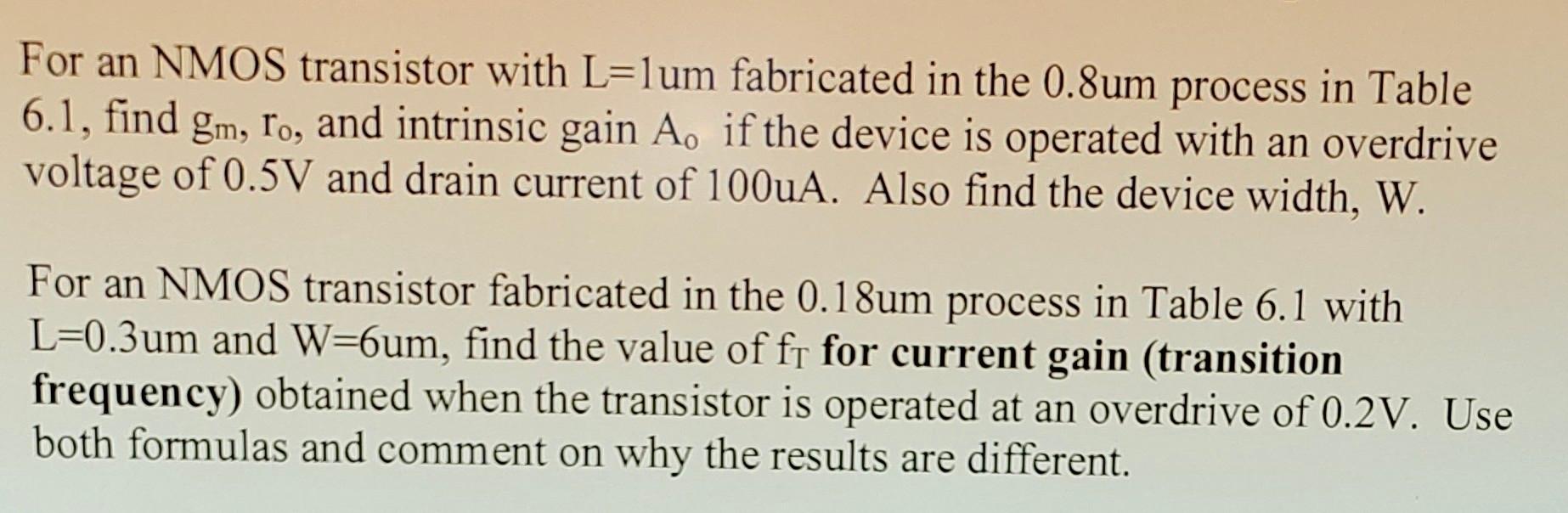 Solved For an NMOS transistor with L=1um fabricated in the | Chegg.com