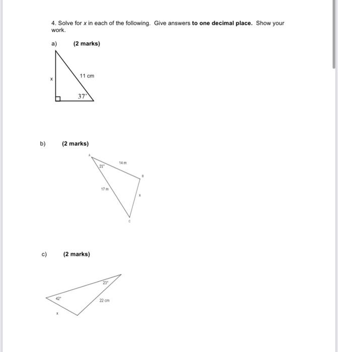 Solved B) C) 4. Solve For X In Each Of The Following. Give | Chegg.com