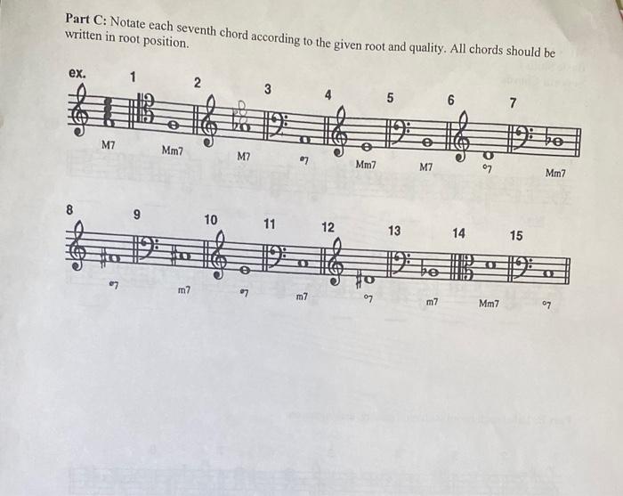 Part C: Notate each seventh chord according to the | Chegg.com