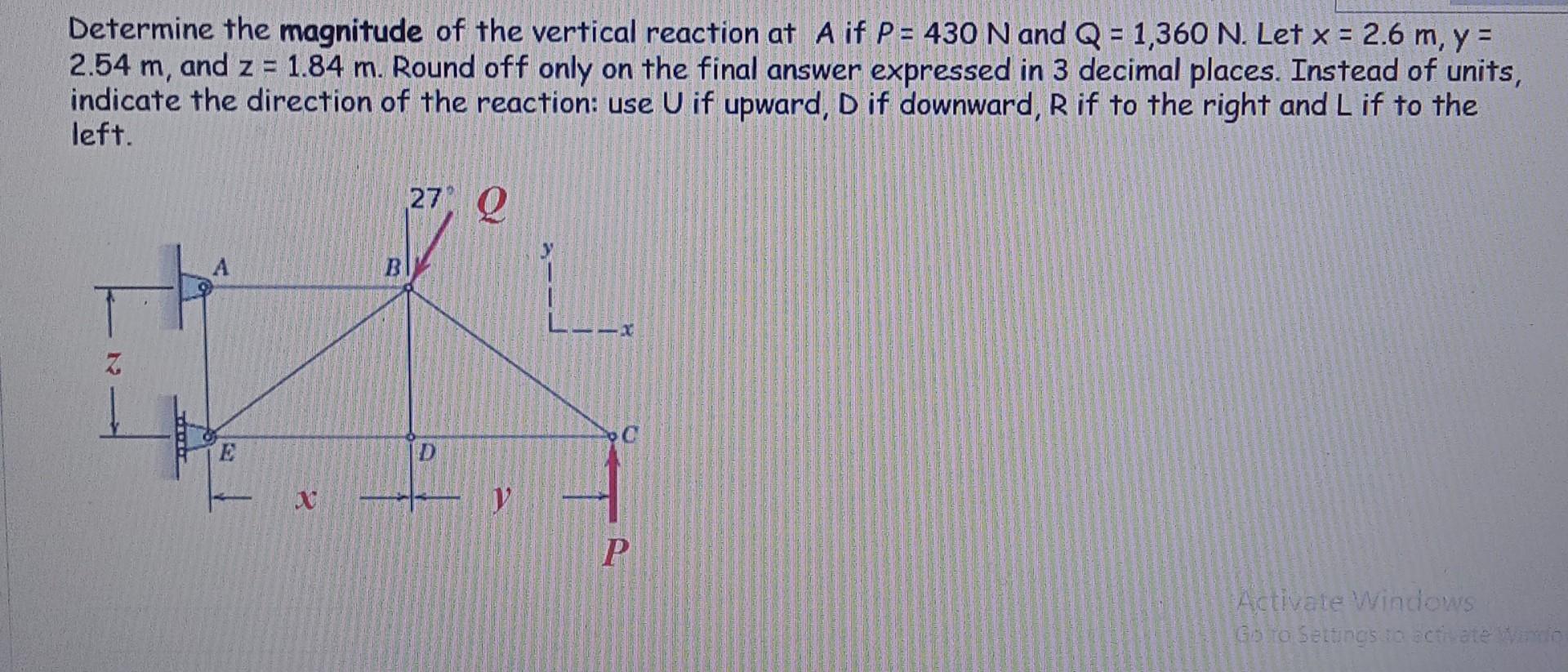 Solved Determine The Magnitude Of The Vertical Reaction A Chegg Com