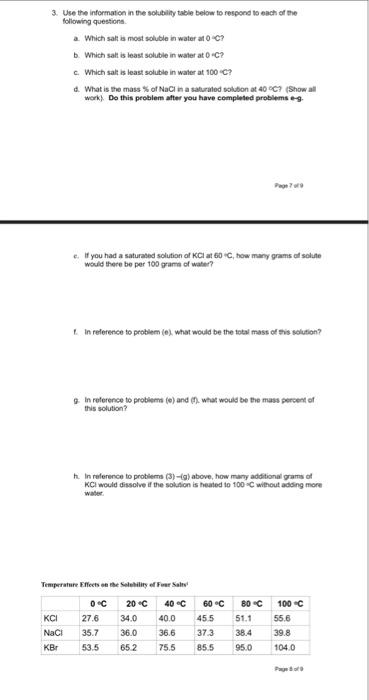 Solved 3. Use the information in the solubility table below | Chegg.com