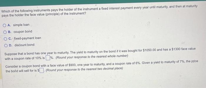 Solved Which of the following instruments pays the holder of | Chegg.com
