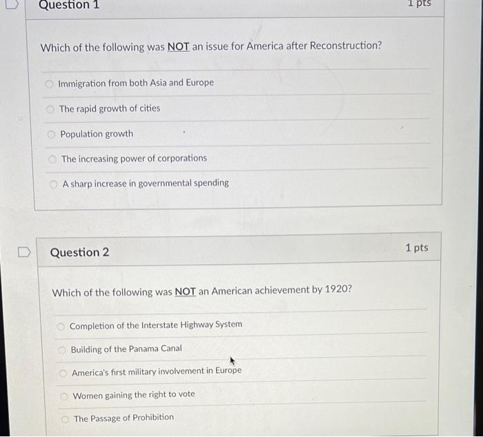 Solved Question 1 1 pts Which of the following was NOT an | Chegg.com