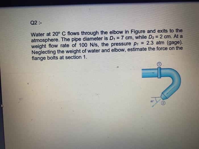 Solved Q2:- Water at 20° C flows through the elbow in Figure | Chegg.com