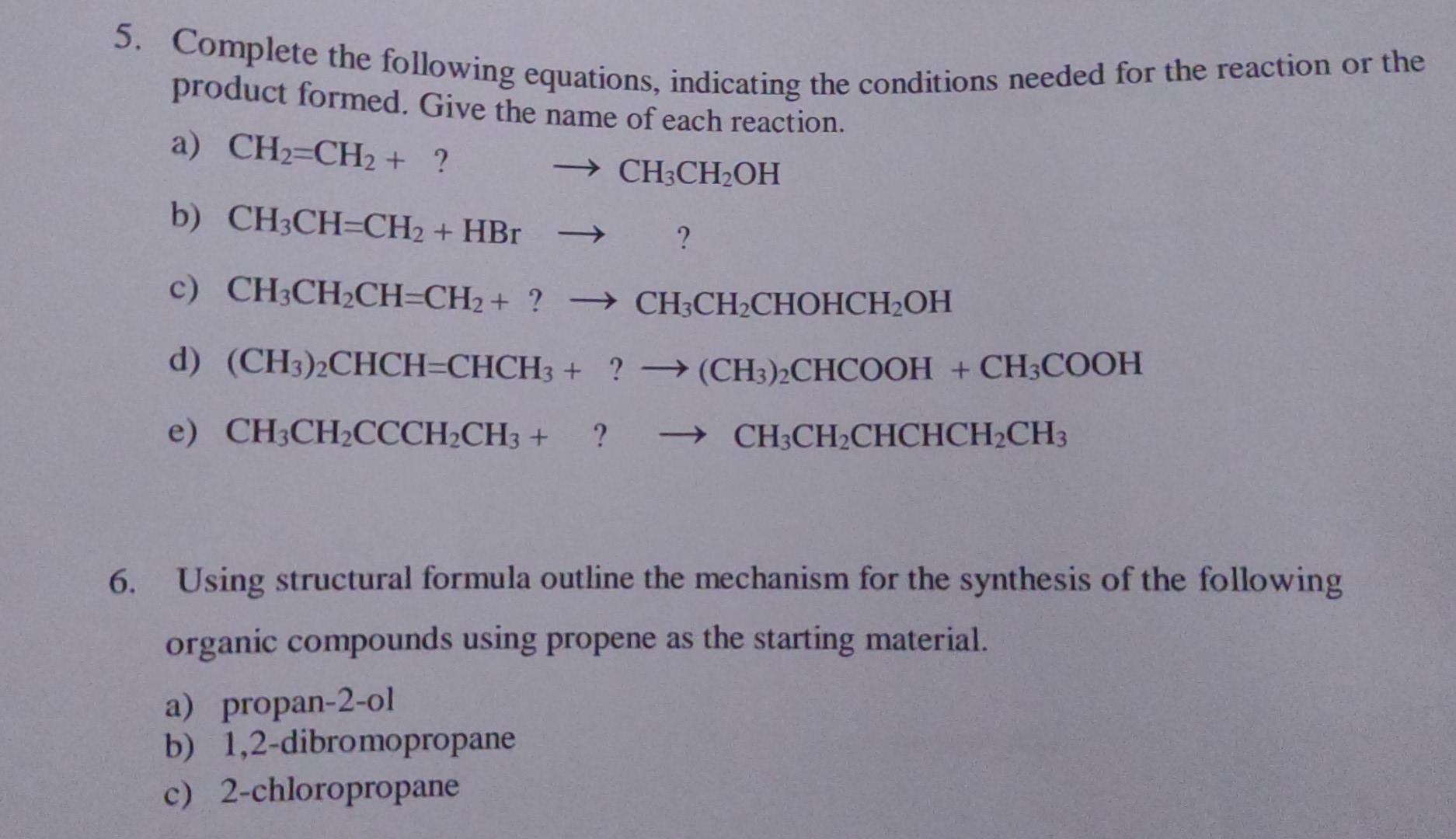 Solved 5. Complete the following equations, indicating the | Chegg.com