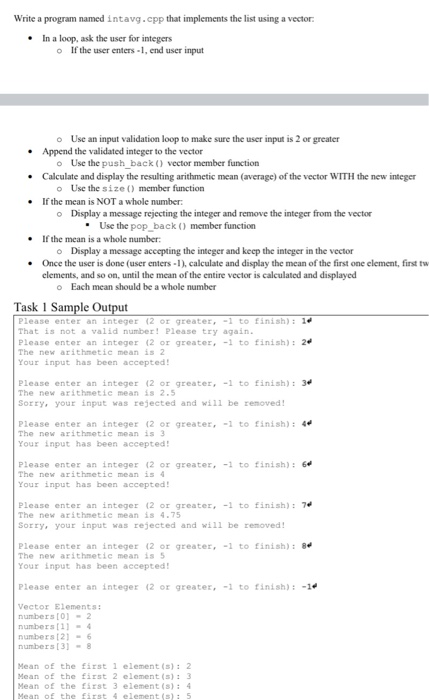 Solved Write a program named intavg.cpp that implements the | Chegg.com