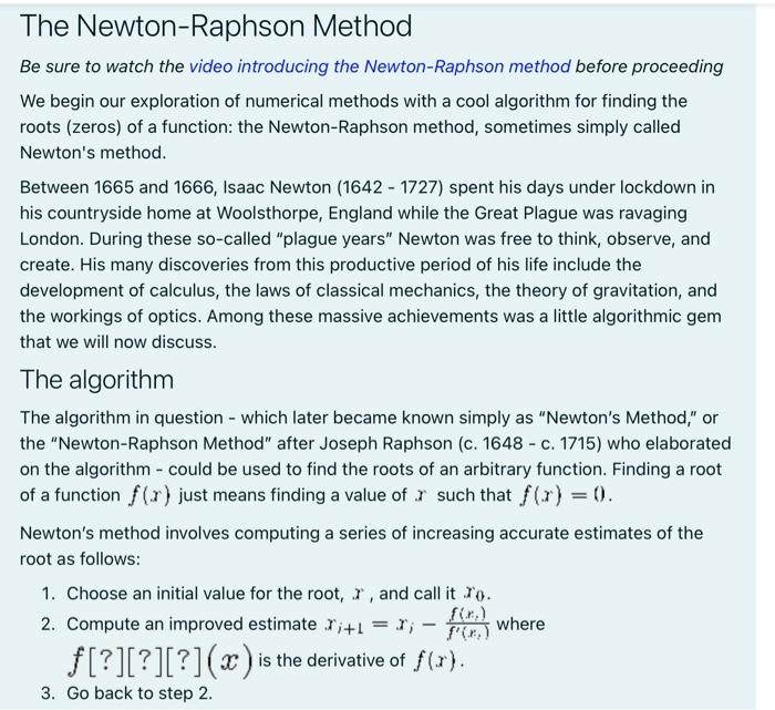 Solved a The Newton-Raphson Method Be sure to watch the | Chegg.com