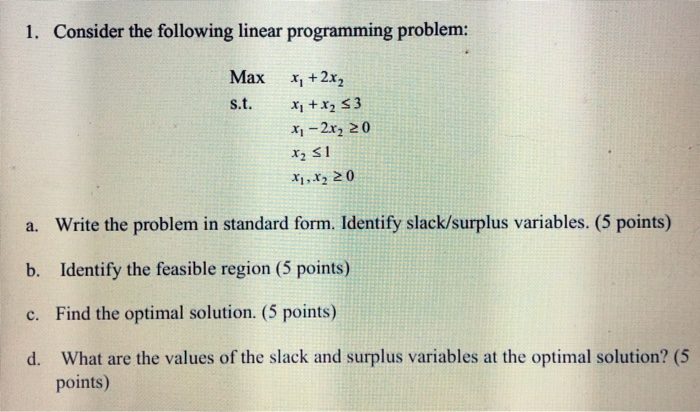 Solved 1. Consider the following linear programming problem: | Chegg.com